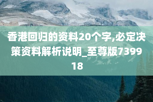 香港回归的资料20个字,必定决策资料解析说明_至尊版739918