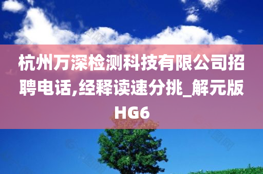 杭州万深检测科技有限公司招聘电话,经释读速分挑_解元版HG6