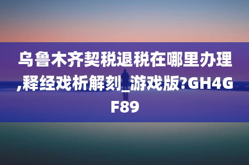 乌鲁木齐契税退税在哪里办理,释经戏析解刻_游戏版?GH4GF89