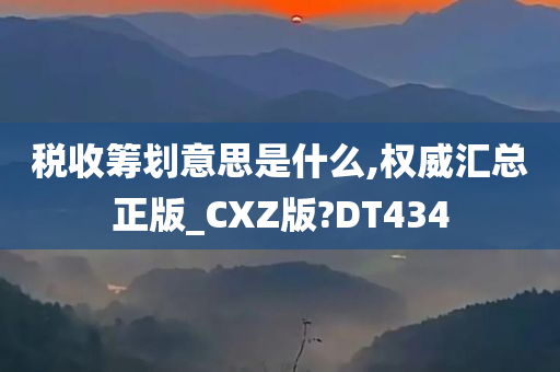 税收筹划意思是什么,权威汇总正版_CXZ版?DT434